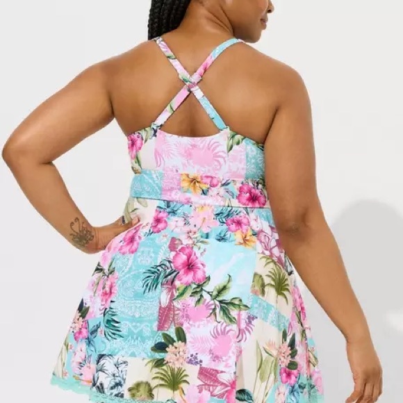 TORRID NWT Swim dress 3X Lelani floral lace trimmed plus size bathing suit - Picture 2 of 8